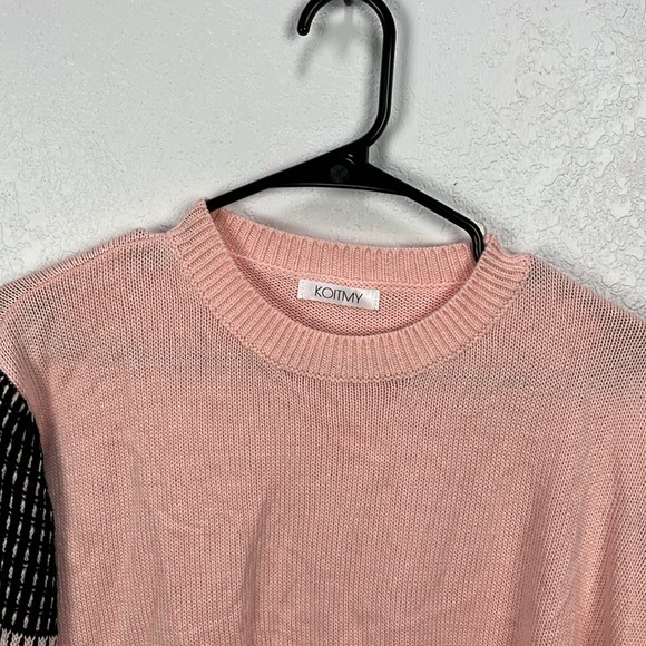 KOITMY Women’s Pink Black White Colorblock Knit Sweater Cotton Blend Cozy Sz L - Picture 6 of 7